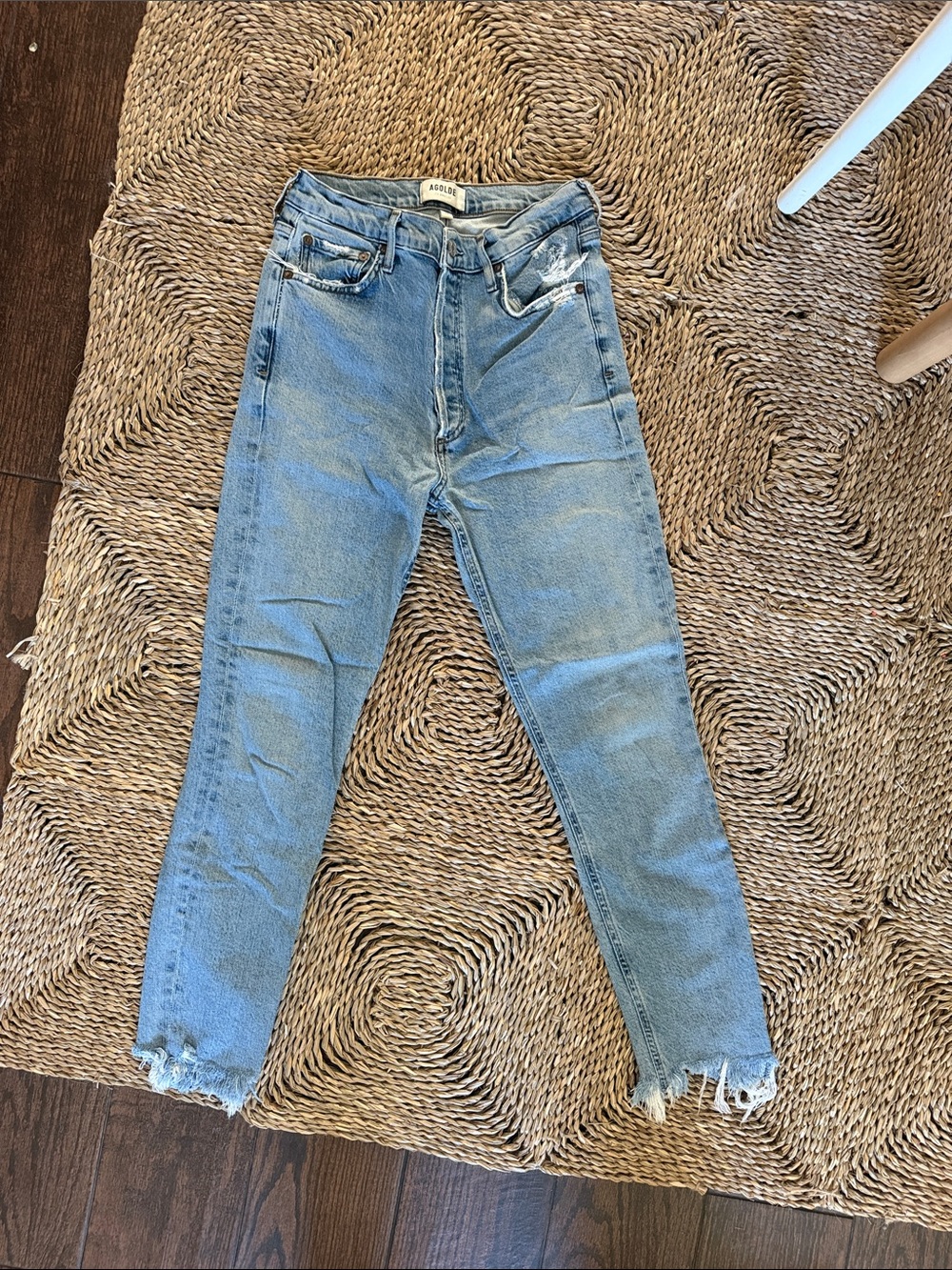 Agolde Light Wash High-Rise Raw Hem Jeans